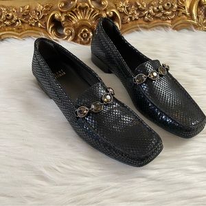 Stuart Weitzman Black Snake Print Loafers
